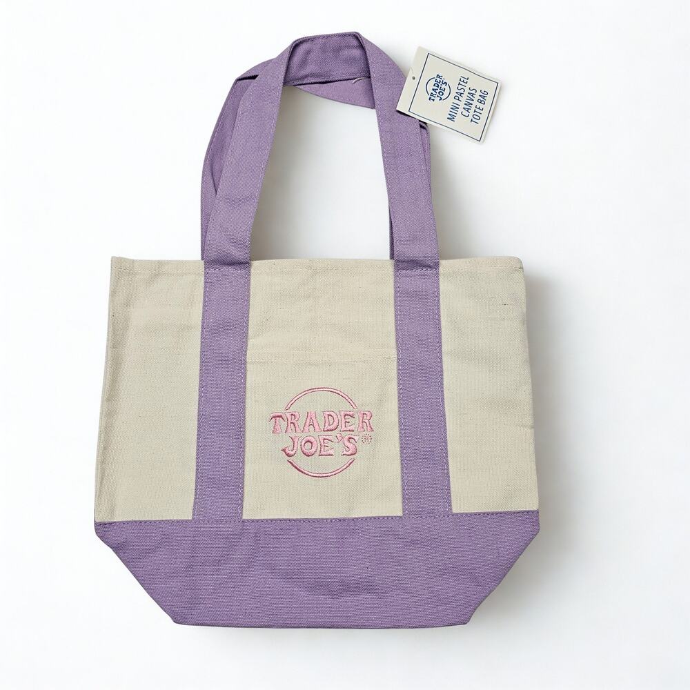 Trader Joe’s Mini Pastel Canvas Tote Bag Lavender Purple Reusable Bag NEW